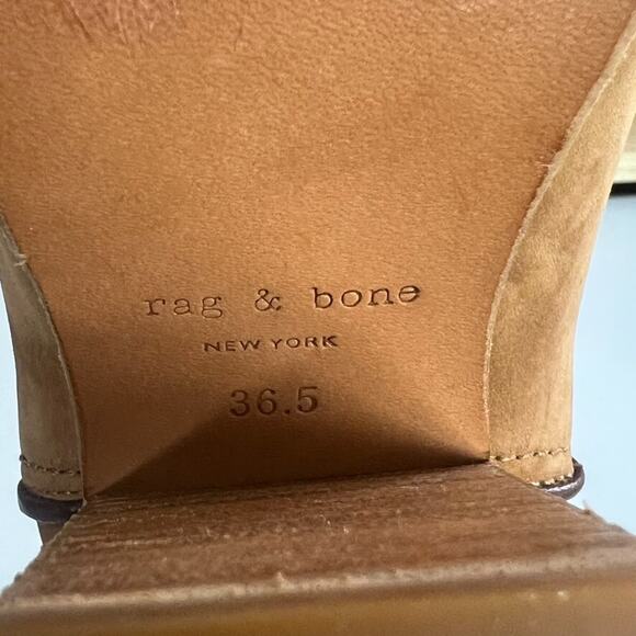 Rag & Bone Women's Boots 6.5 Kinsey Carmel Tan Nubuck Leather Strap Ankle Heel - Picture 9 of 15